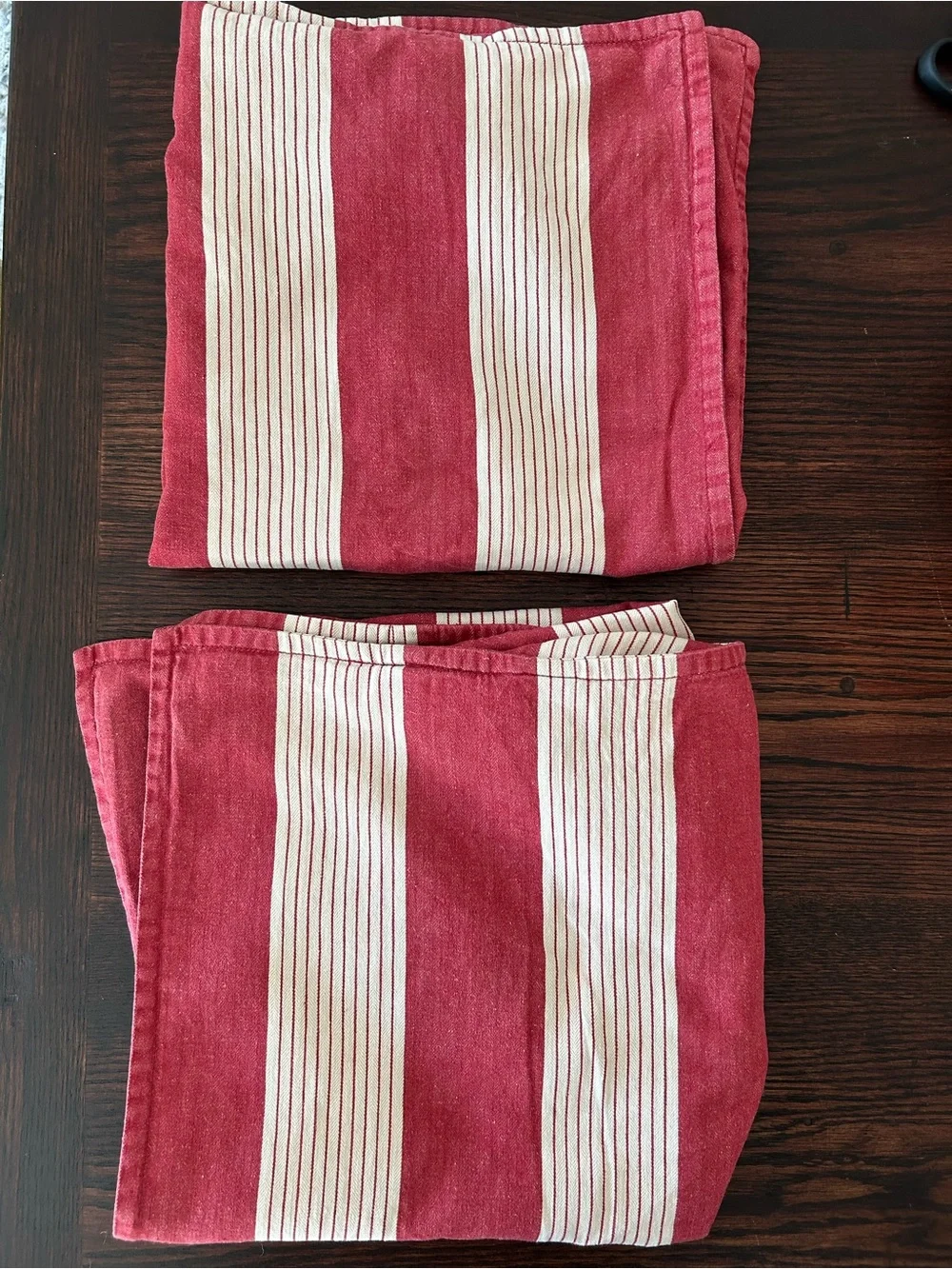 Pottery Barn Red and Cream Striped 2 Euro Shams